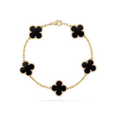 Vintage Alhambra 5 Clover Bracelet - Black Semi-Jewelry