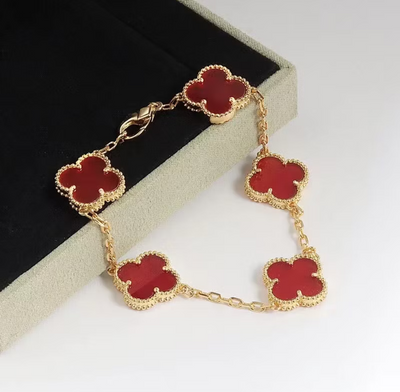 VINTAGE ALHAMBRA 5 CLOVERS BRACELET - RED SEMI-JEWELRY