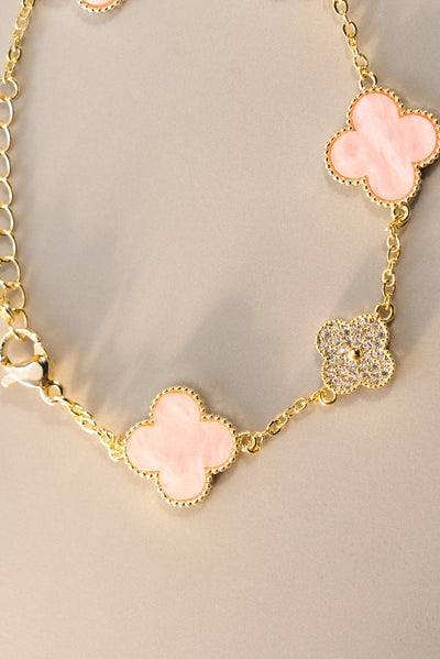 Luxury 4 Clover Bracelet Baby Pink Inspiration Van with Inlaid Stones