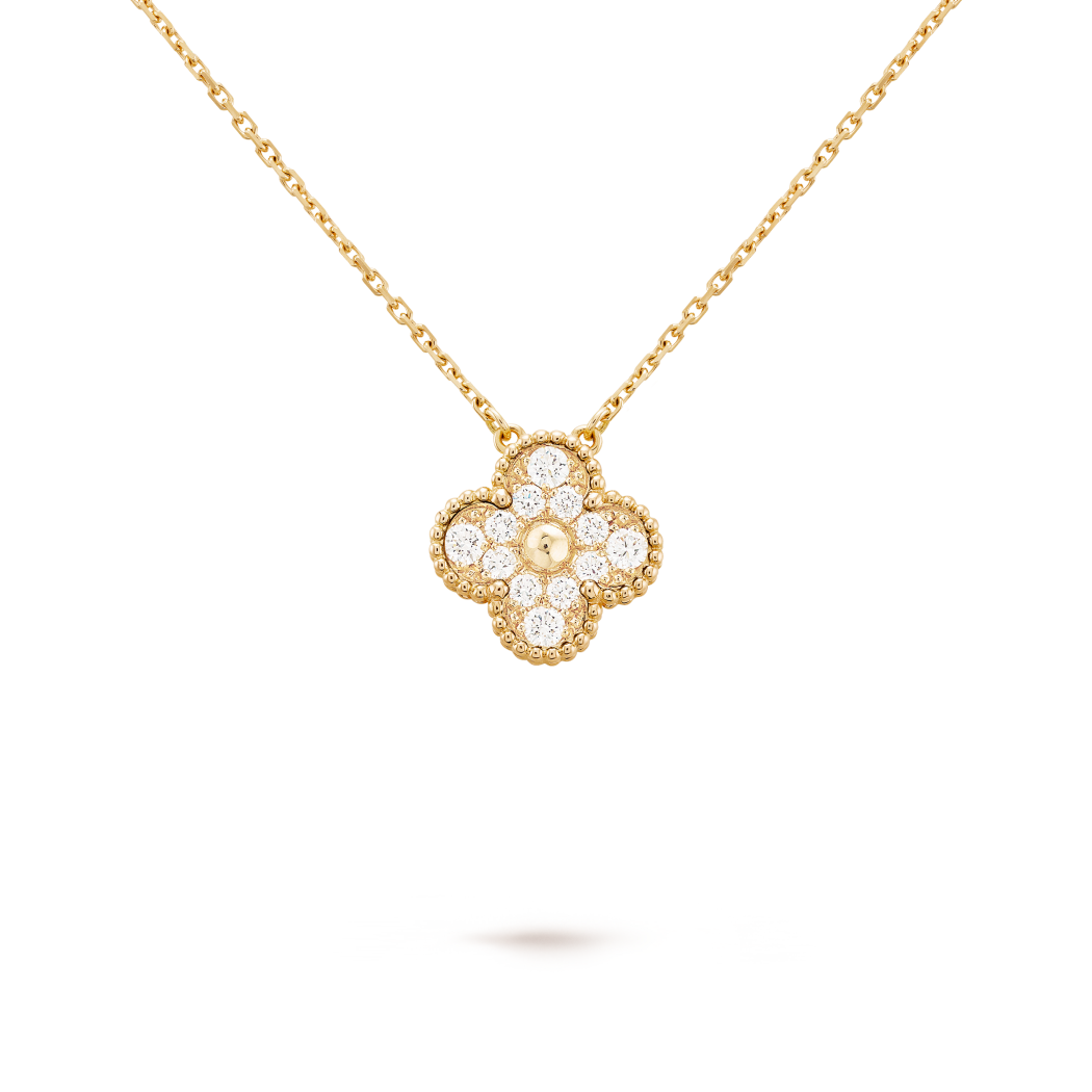 Vintage Alhambra 1 Clover Paved Necklace - Gold