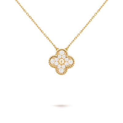 Vintage Alhambra 1 Clover Paved Necklace - Gold
