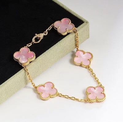 VINTAGE ALHAMBRA 5 CLOVERS BRACELET - PINK SEMI-JEWELRY