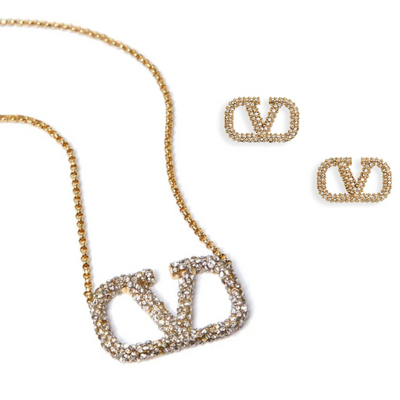 Necklace and Earring Set Inspired by V with Pavé Setting