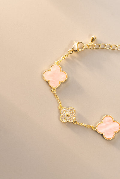 Luxury 4 Clover Bracelet Baby Pink Inspiration Van with Inlaid Stones