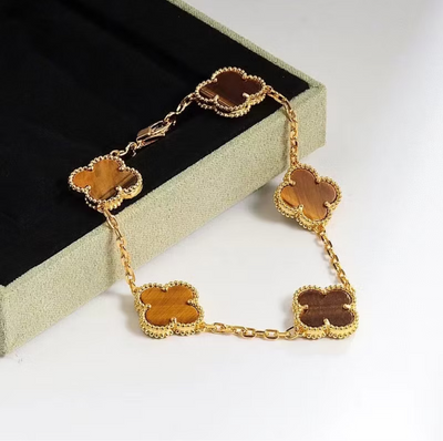 VINTAGE ALHAMBRA 5 CLOVERS BRACELET - BROWN SEMI-JEWELRY
