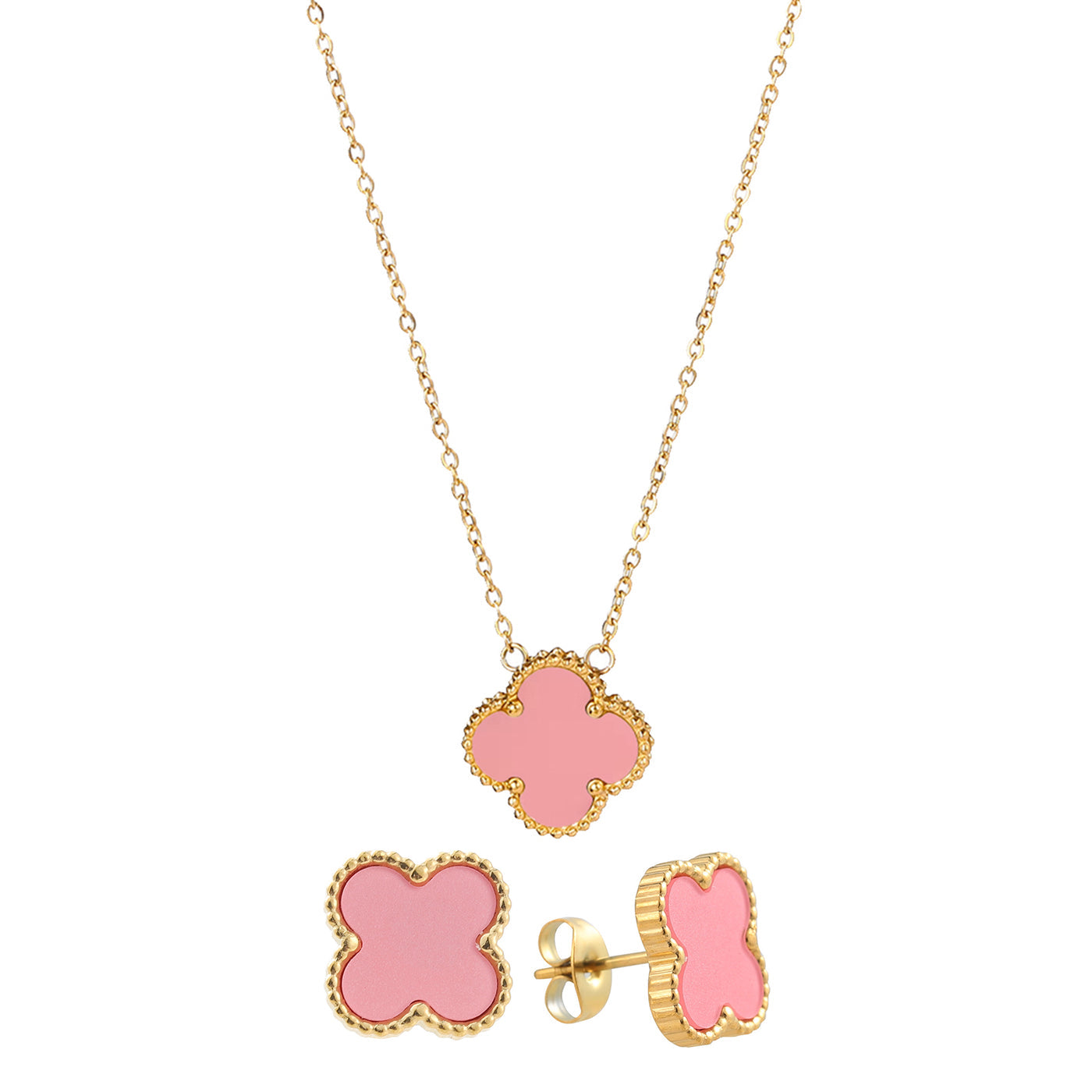 Van 1 Clover Pink Necklace and Earring Set