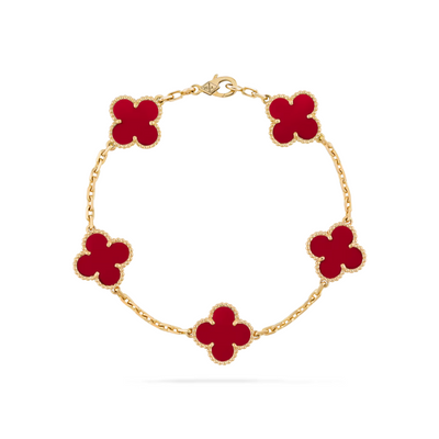 VINTAGE ALHAMBRA 5 CLOVERS BRACELET - RED SEMI-JEWELRY