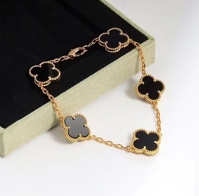 Vintage Alhambra 5 Clover Bracelet - Black Semi-Jewelry