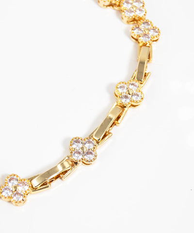 Set of Necklace and Bracelet with Golden Clovers in Zirconia