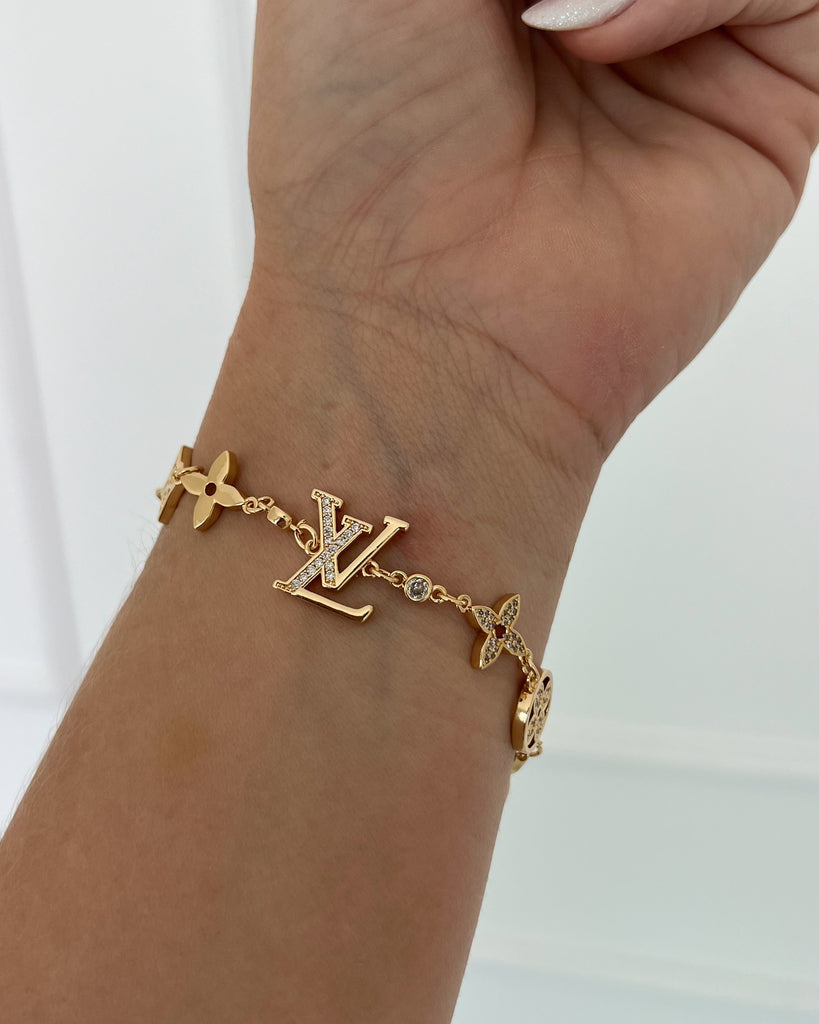 LV Inspired Bracelet Paved with Zirconias Gold Plated 18k