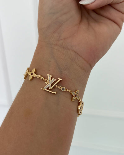 LV Inspired Bracelet Paved with Zirconias Gold Plated 18k