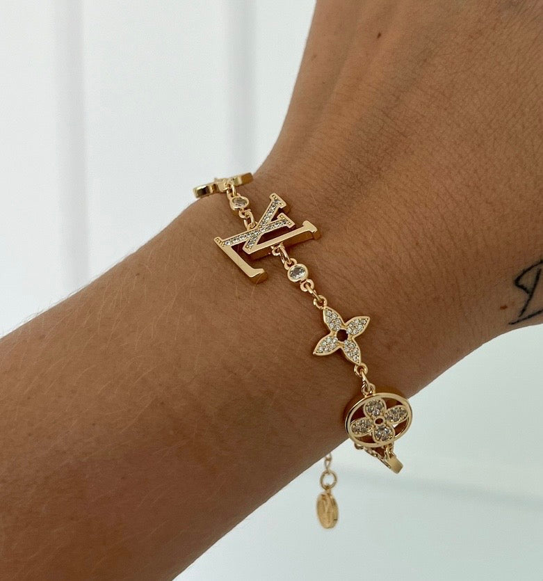 LV Inspired Bracelet Paved with Zirconias Gold Plated 18k