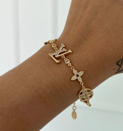 LV Inspired Bracelet Paved with Zirconias Gold Plated 18k