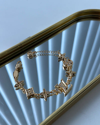 LV Inspired Bracelet Paved with Zirconias Gold Plated 18k